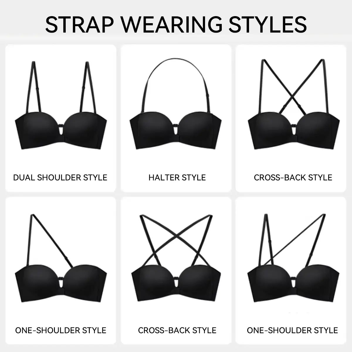 Women's Strapless Front Closure Push Up Bra – Non-Slip Padded Wireless Bra with Removable Straps