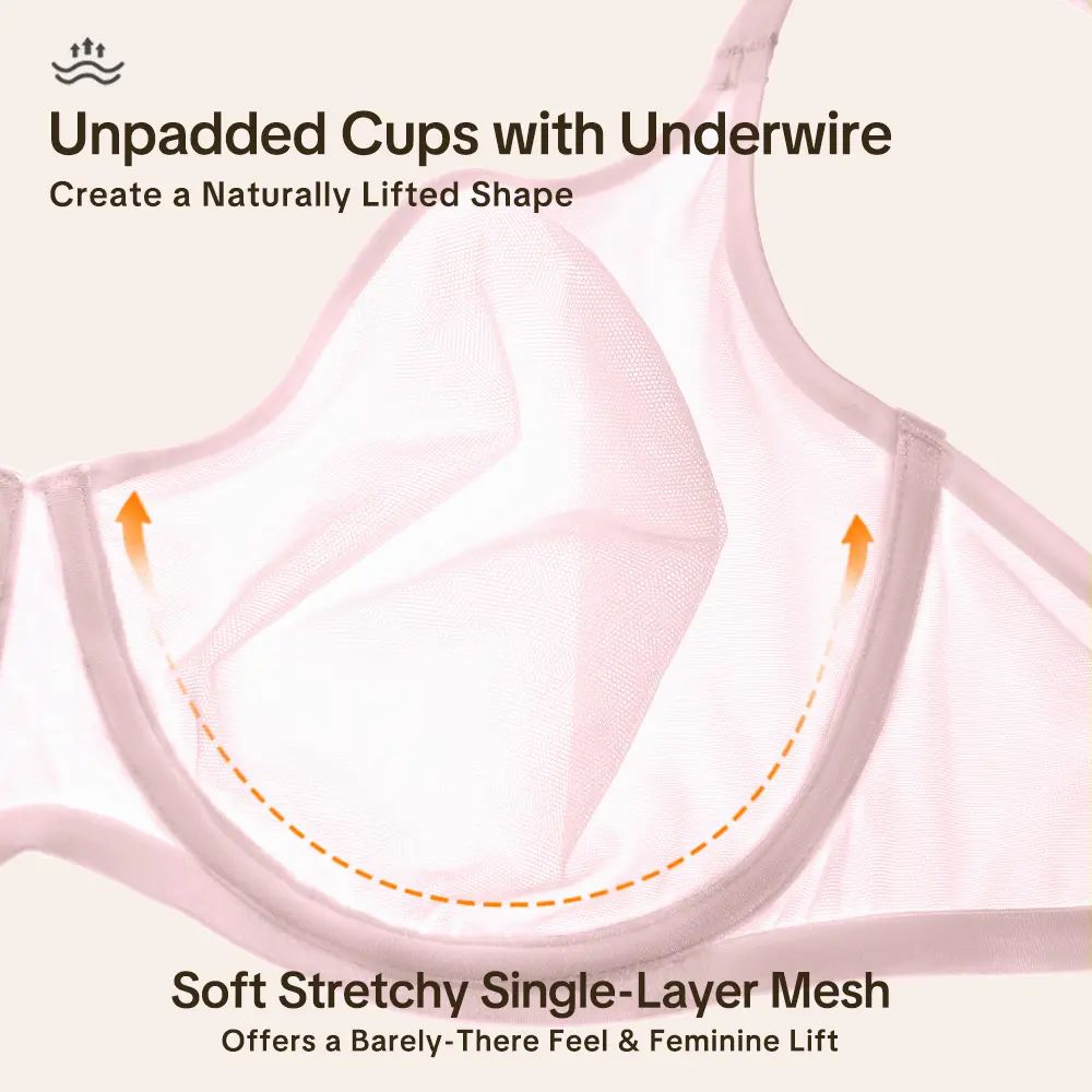 Women's Air Light Sheer Mesh Halter Bra – Unlined Full Coverage Underwire 5-Way Convertible Bra