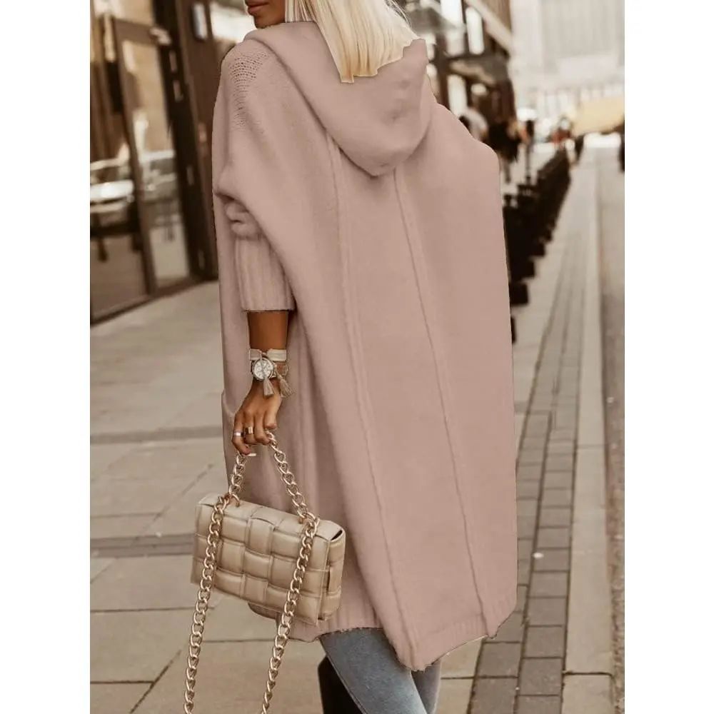Womens Long Cardigans Cable Knitted Open Front Oversized Hooded Outerwear Sweater Coat