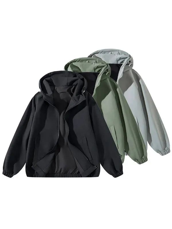 Unisex Zip Up Jackets Vintage Washed Coat Streetwear Hoodies Unisex