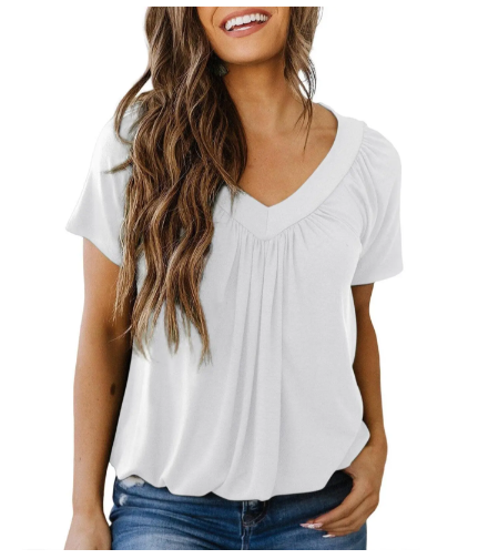 V-Neck Casual Blouse – Soft & Flowy Short Sleeve Top for Women