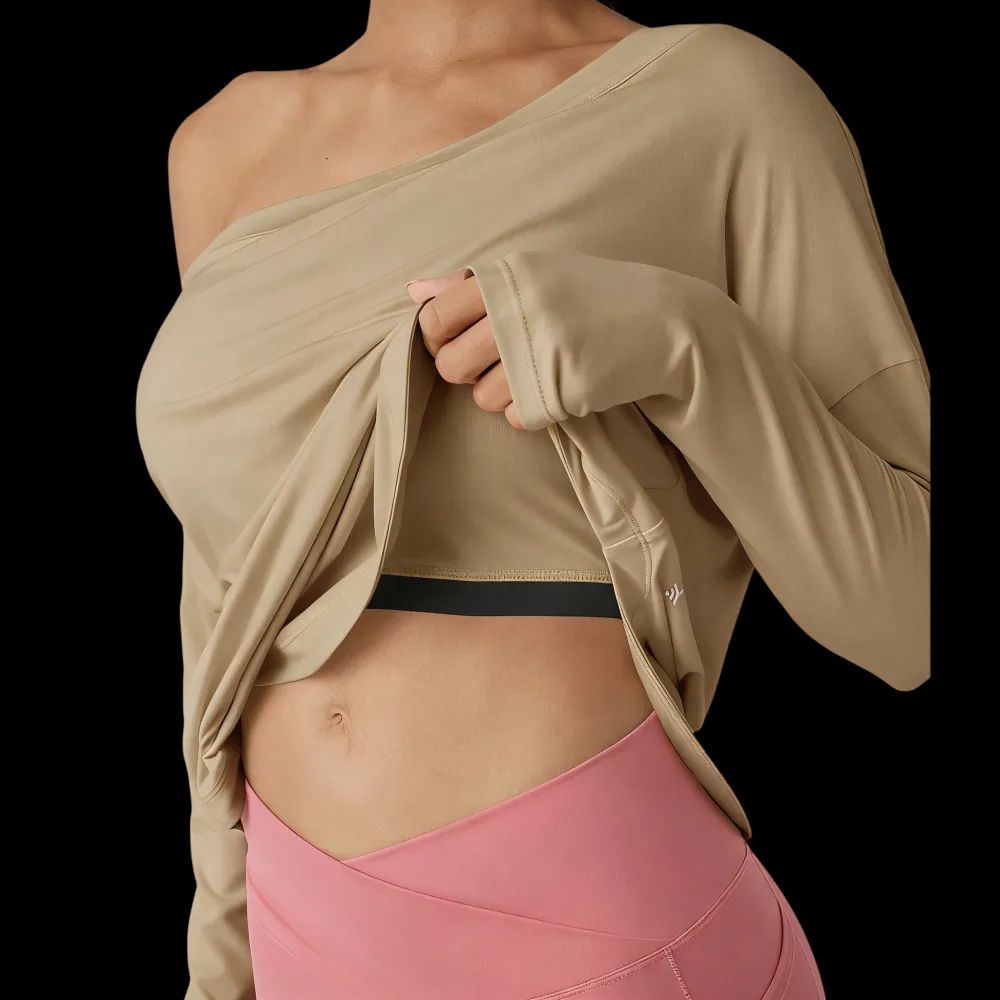 Single-shoulder thumbhole quick-drying yoga sports top