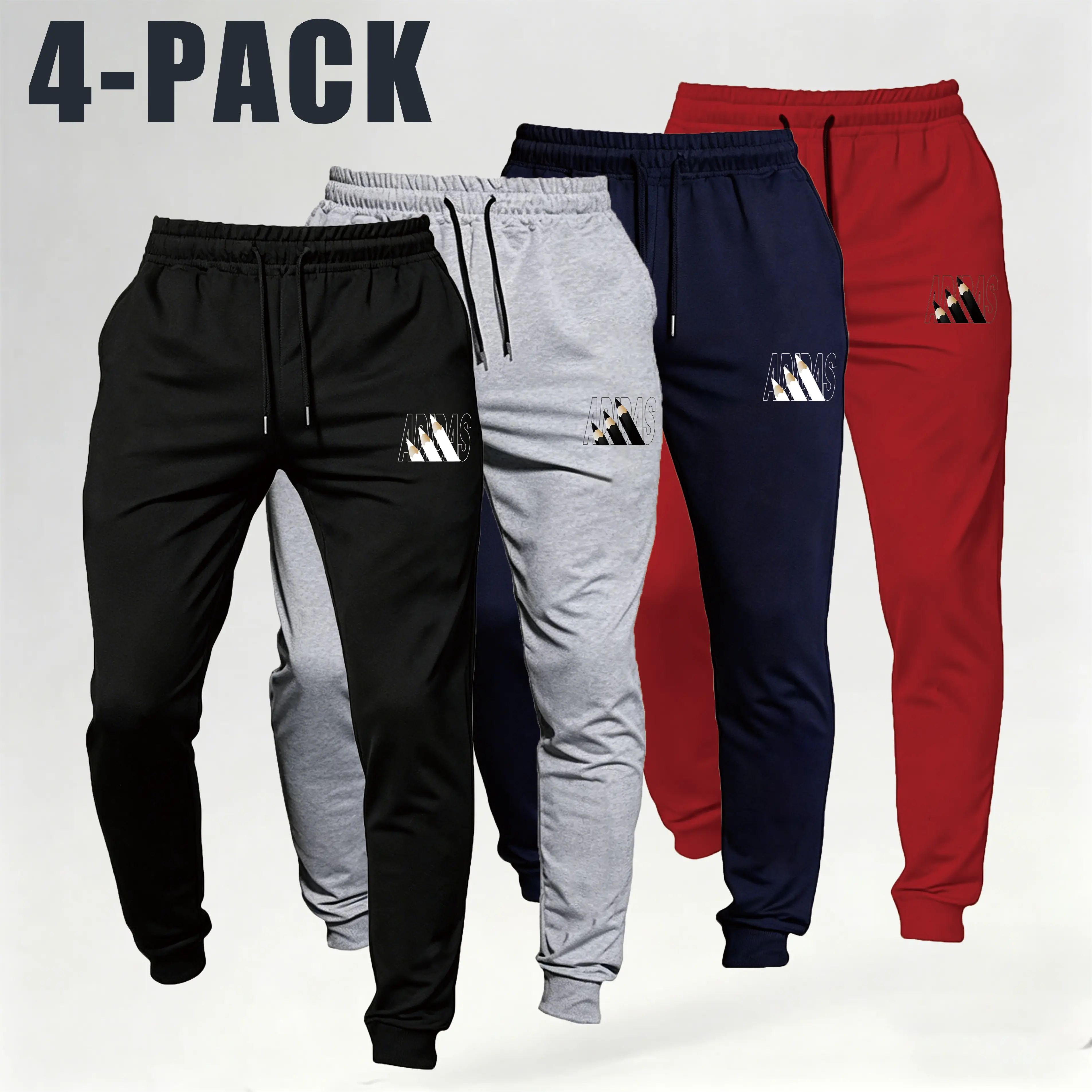 Men Sweatpants 4 Pack, Elastic Drawstring Joggers
