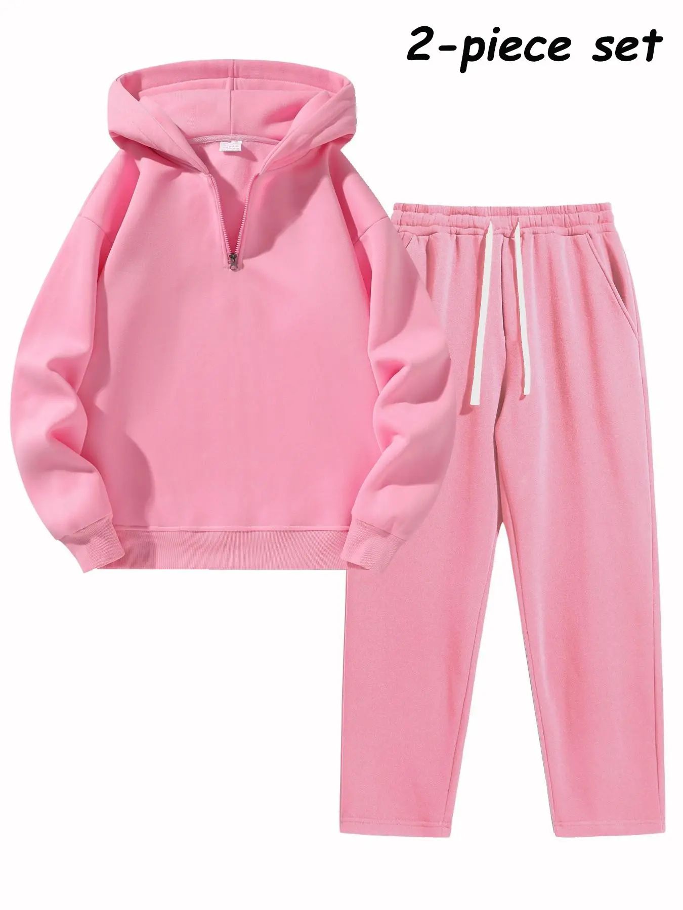Men's Half-Zip Hoodie & Sweatpants Set – Plain Sporty Tracksuit with Drop Shoulder Design