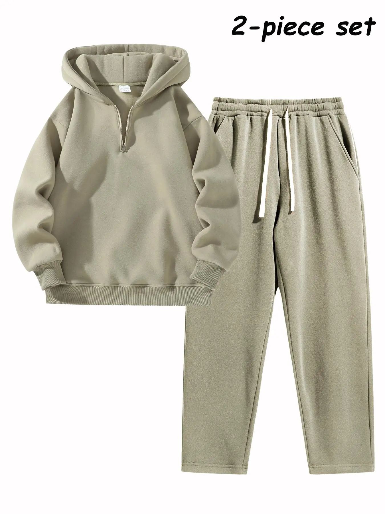 Men's Half-Zip Hoodie & Sweatpants Set – Plain Sporty Tracksuit with Drop Shoulder Design