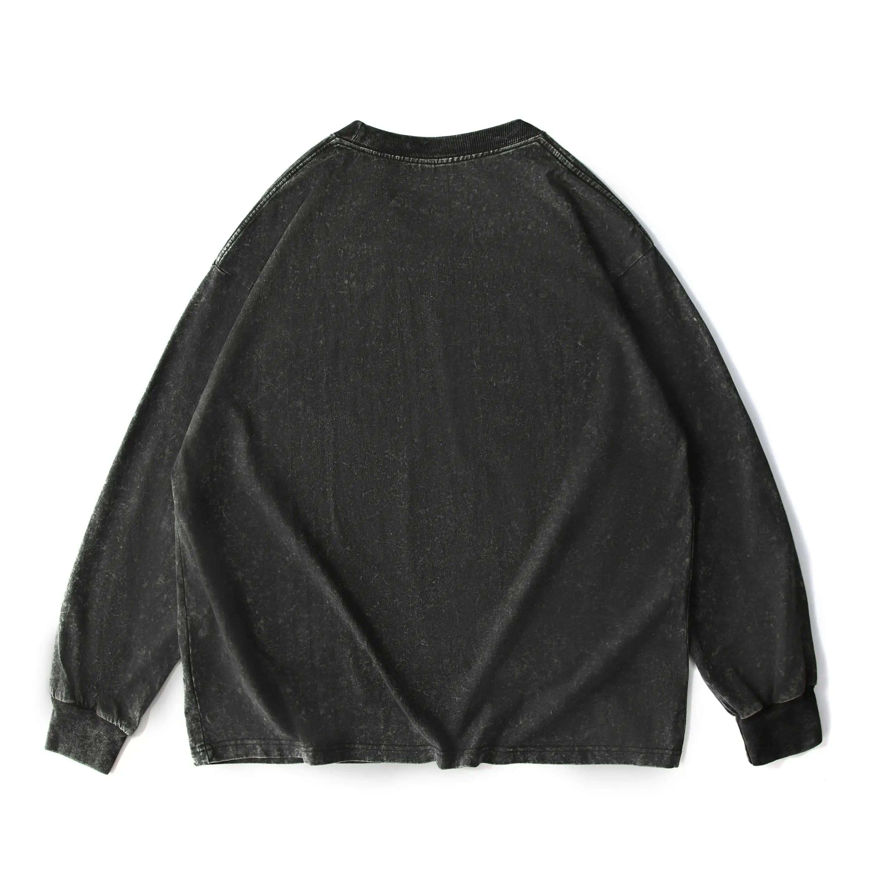 Men's Oversized Washed Distressed Cotton Long-Sleeve Crewneck T-Shirt