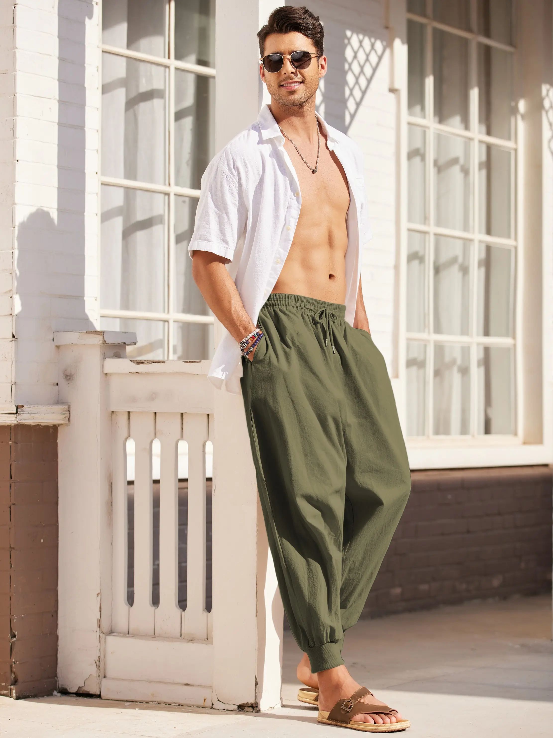 Men's Pants Hippie Harem Baggy Linen Boho Yoga Casual Drop Crotch Trouser