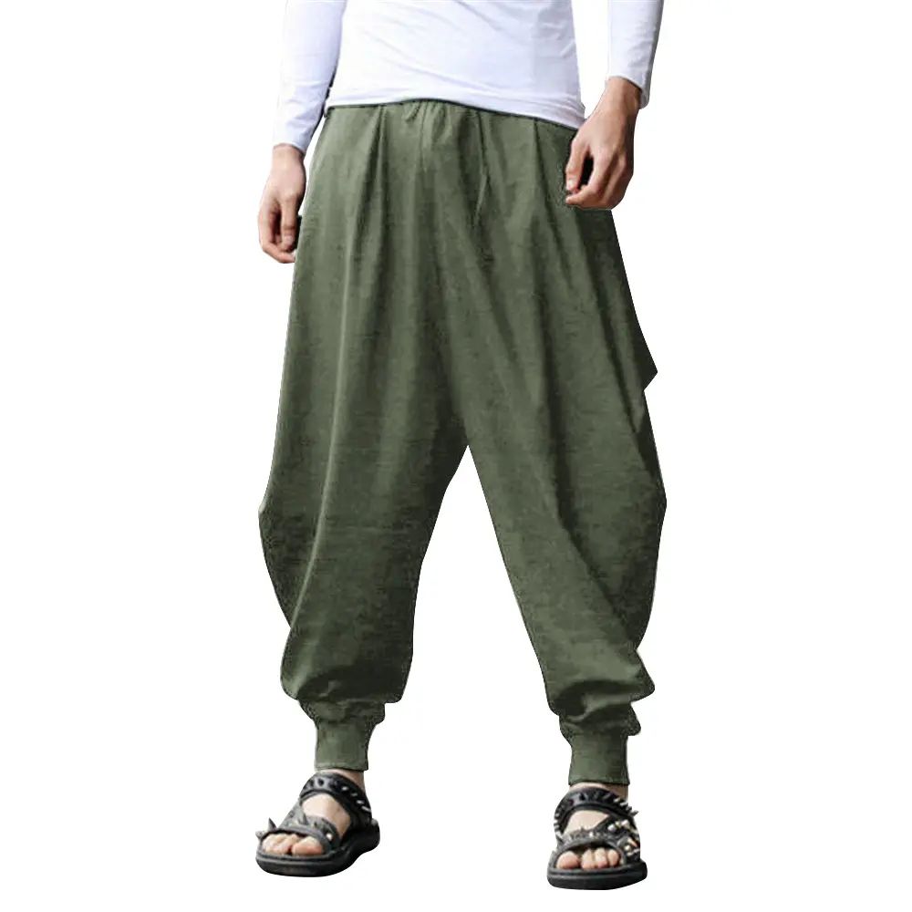 Men's Pants Hippie Harem Baggy Linen Boho Yoga Casual Drop Crotch Trouser