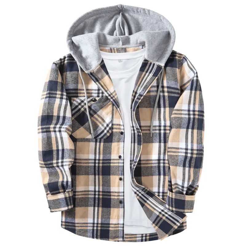 Men's Flannel Hooded Shirt-Jacket – Button Front Plaid Casual Outerwear