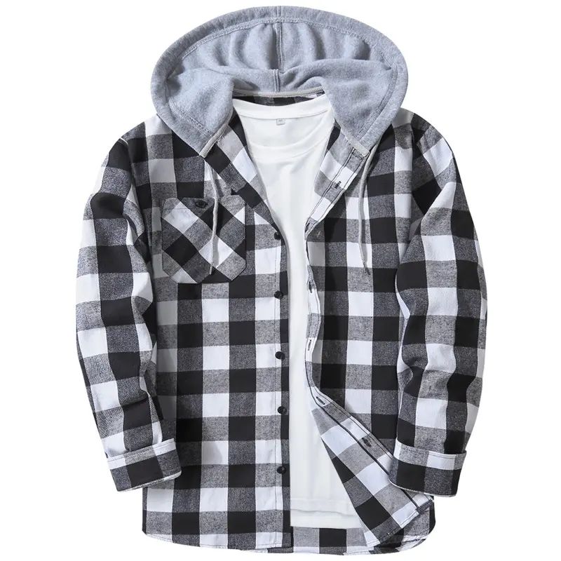 Men's Flannel Hooded Shirt-Jacket – Button Front Plaid Casual Outerwear
