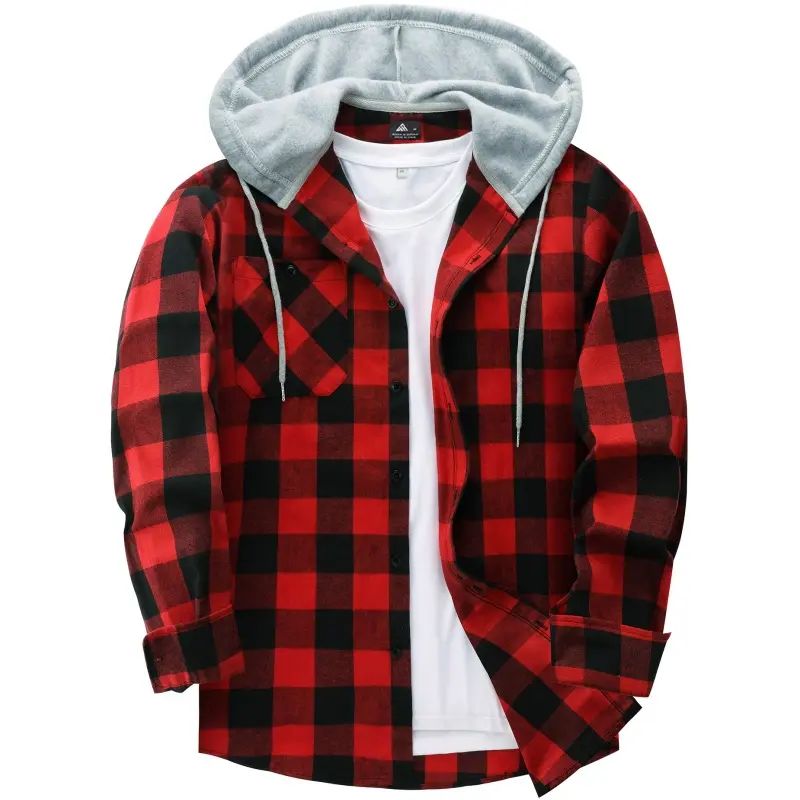 Men's Flannel Hooded Shirt-Jacket – Button Front Plaid Casual Outerwear