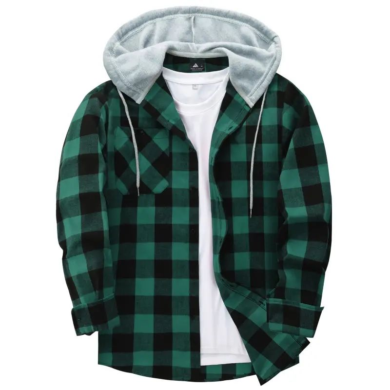 Men's Flannel Hooded Shirt-Jacket – Button Front Plaid Casual Outerwear