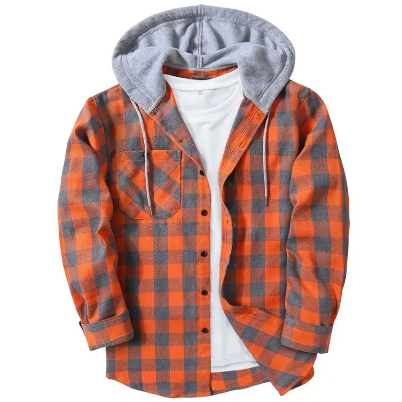 Men's Flannel Hooded Shirt-Jacket – Button Front Plaid Casual Outerwear