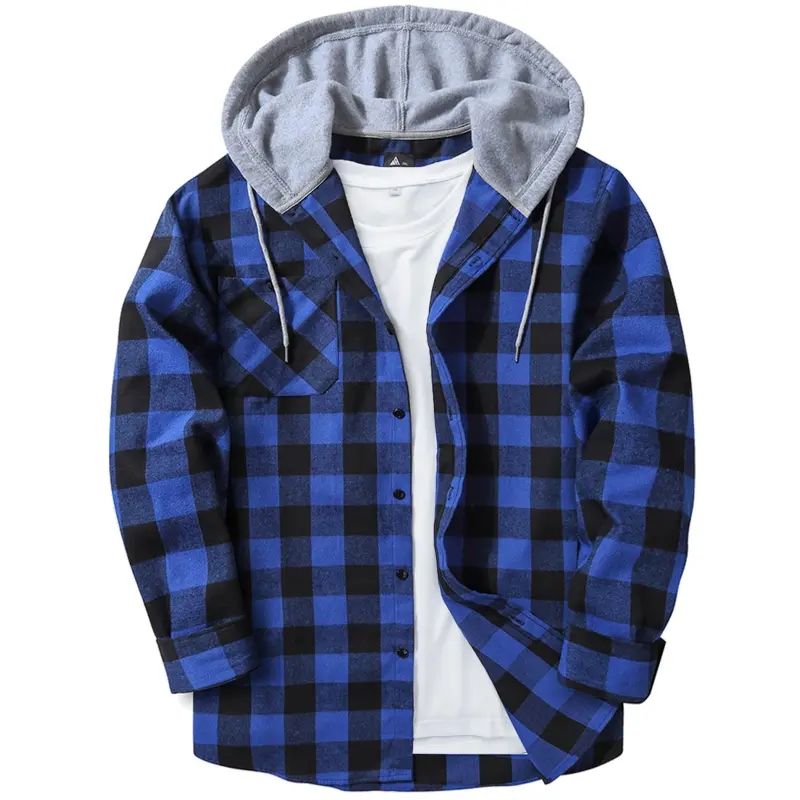 Men's Flannel Hooded Shirt-Jacket – Button Front Plaid Casual Outerwear