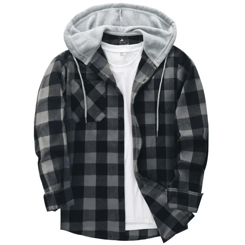 Men's Flannel Hooded Shirt-Jacket – Button Front Plaid Casual Outerwear
