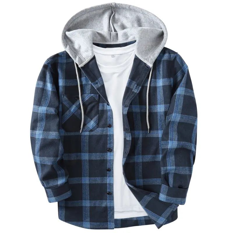 Men's Flannel Hooded Shirt-Jacket – Button Front Plaid Casual Outerwear