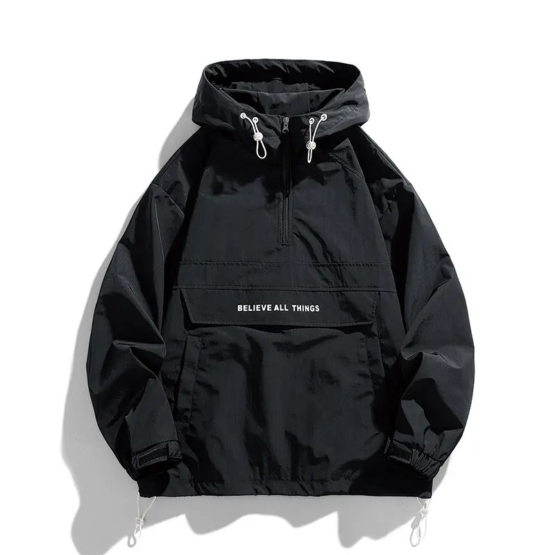 Men's Half-Zip Hooded Windbreaker – Lightweight Oversized Casual Outdoor Jacket