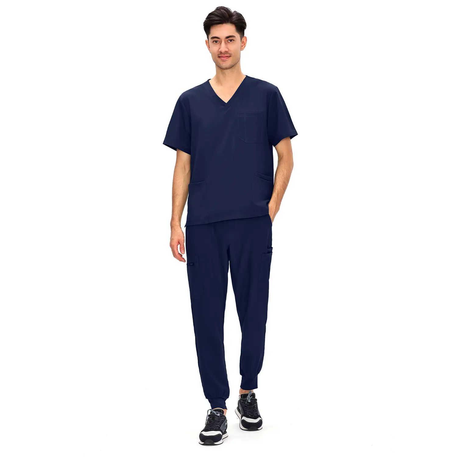 Men's Professional 4-Pocket V-Neck Scrub Top & 7-Pocket Jogger Pants Set