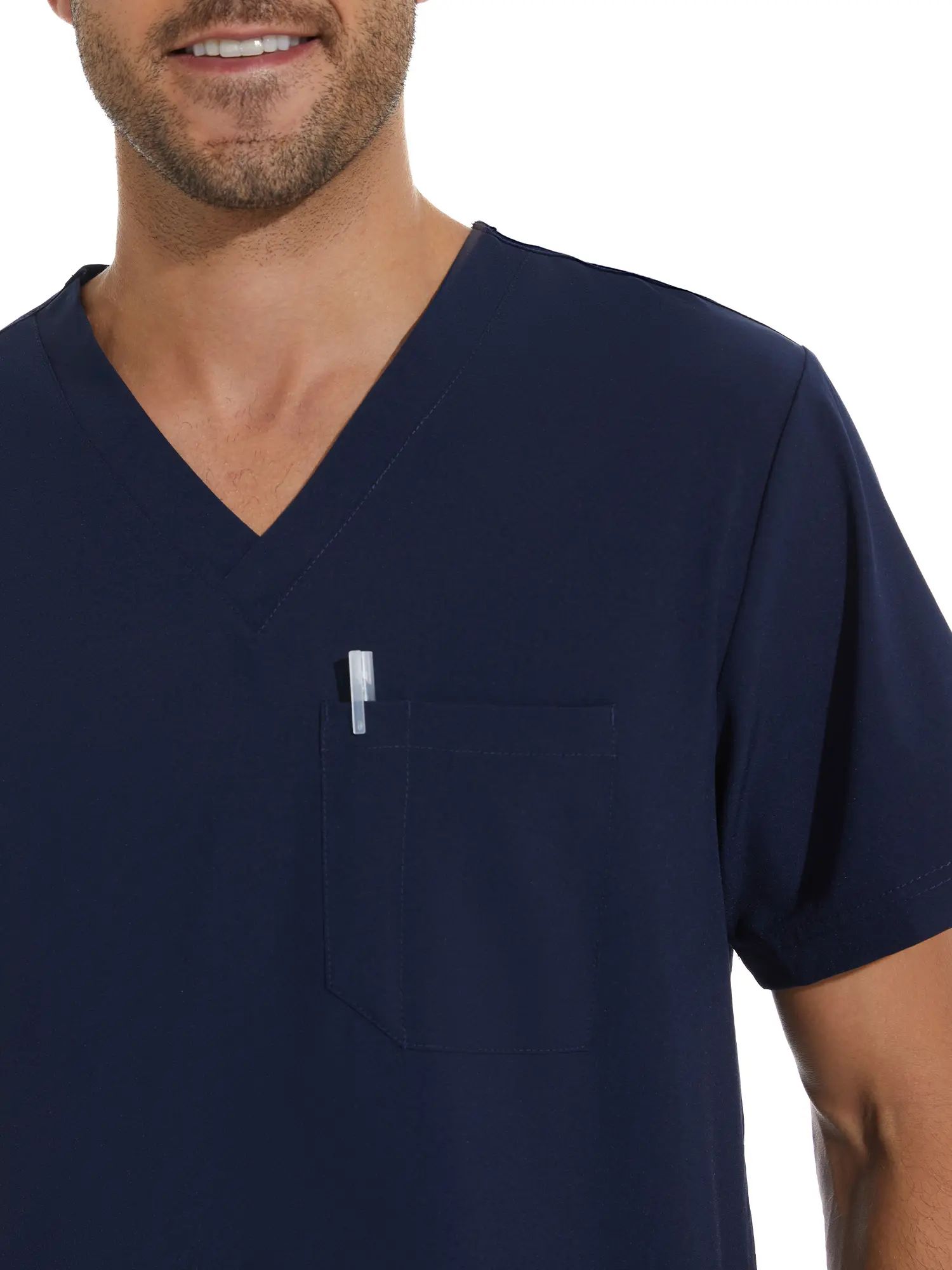 Men's Professional 4-Pocket V-Neck Scrub Top & 7-Pocket Jogger Pants Set