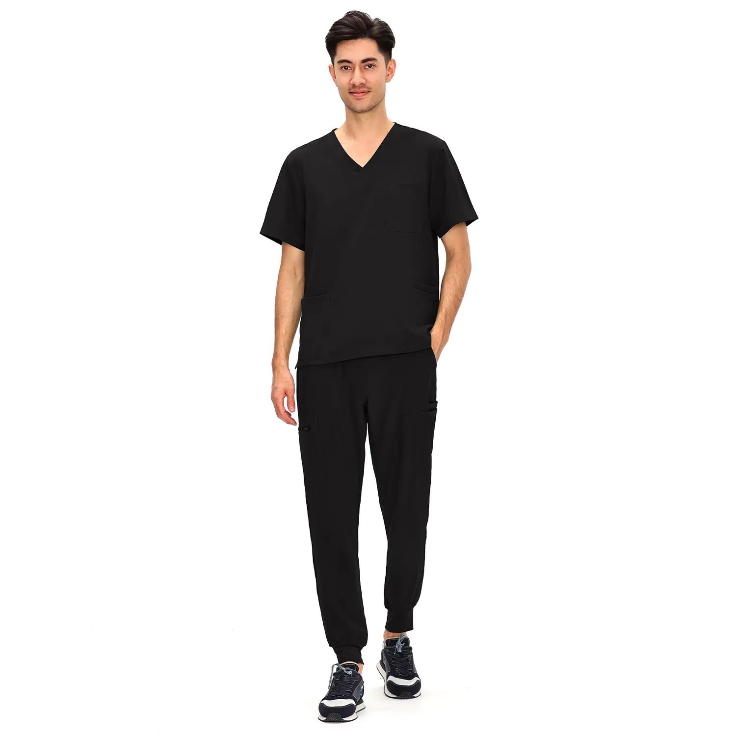 Men's Professional 4-Pocket V-Neck Scrub Top & 7-Pocket Jogger Pants Set