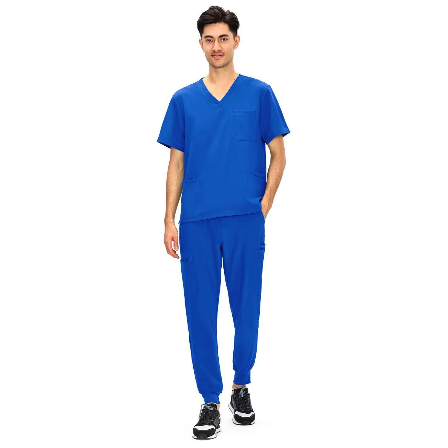 Men's Professional 4-Pocket V-Neck Scrub Top & 7-Pocket Jogger Pants Set