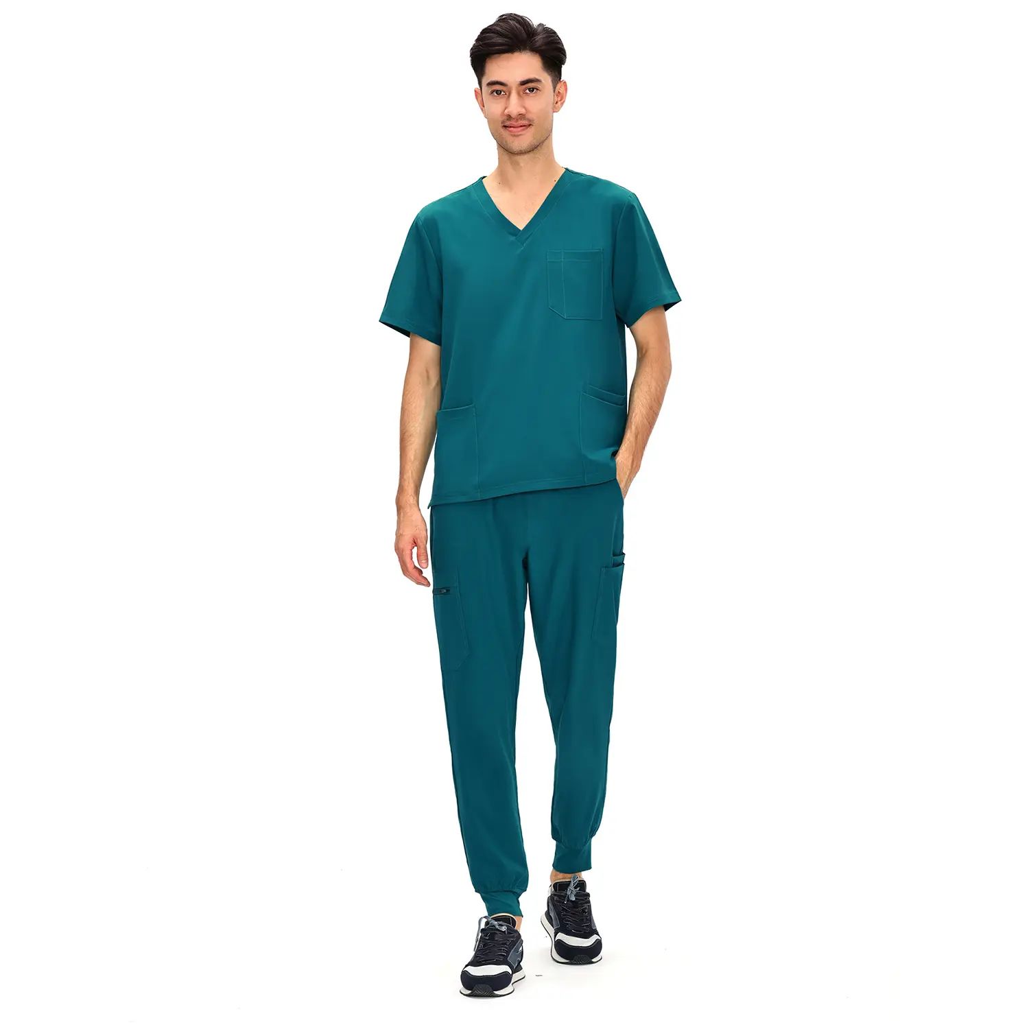 Men's Professional 4-Pocket V-Neck Scrub Top & 7-Pocket Jogger Pants Set
