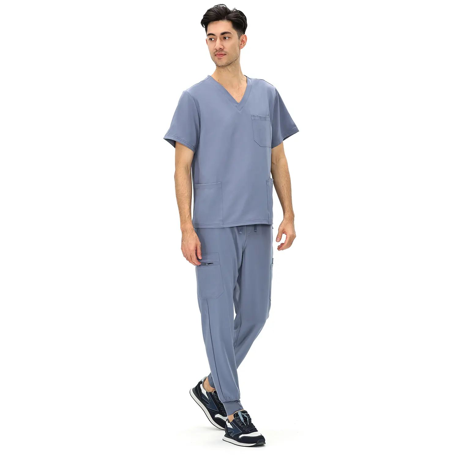 Men's Professional 4-Pocket V-Neck Scrub Top & 7-Pocket Jogger Pants Set