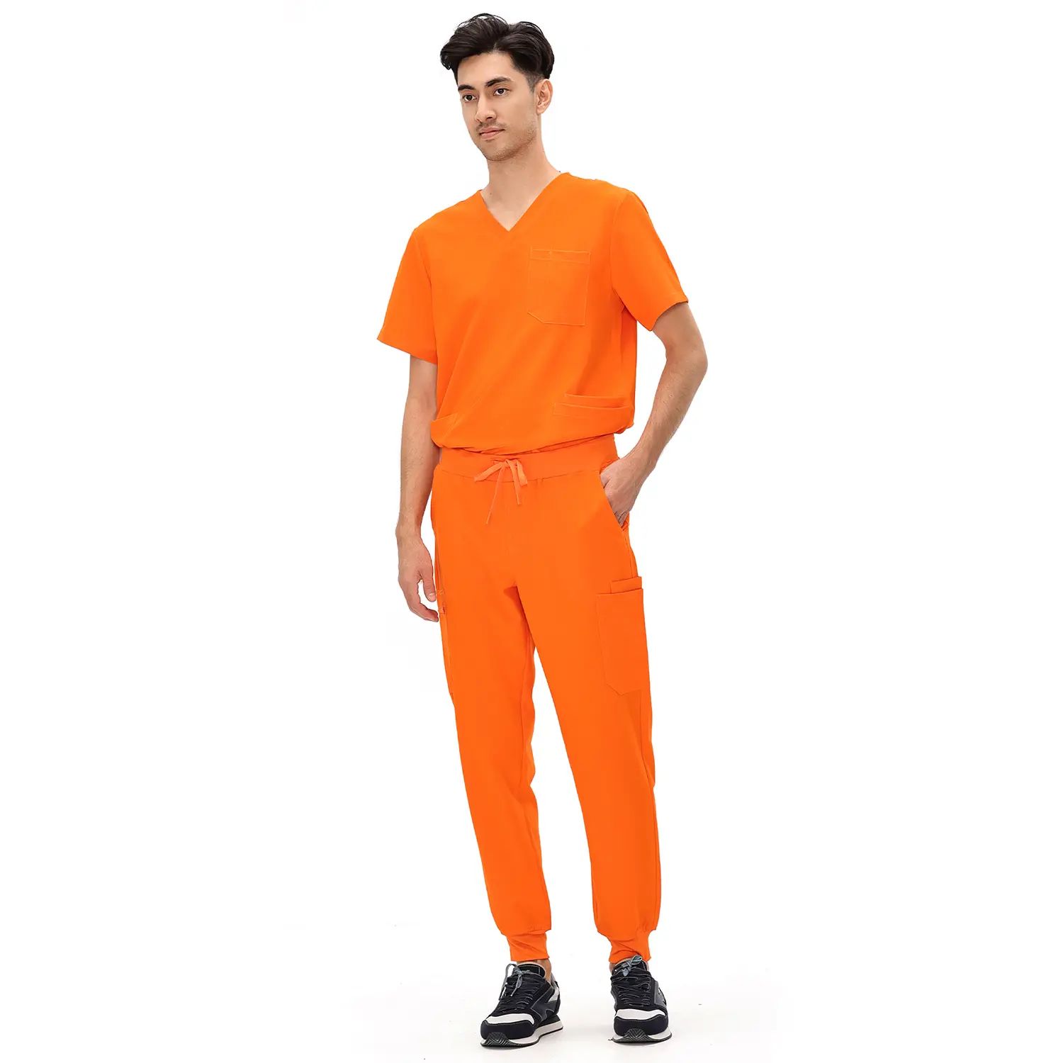 Men's Professional 4-Pocket V-Neck Scrub Top & 7-Pocket Jogger Pants Set