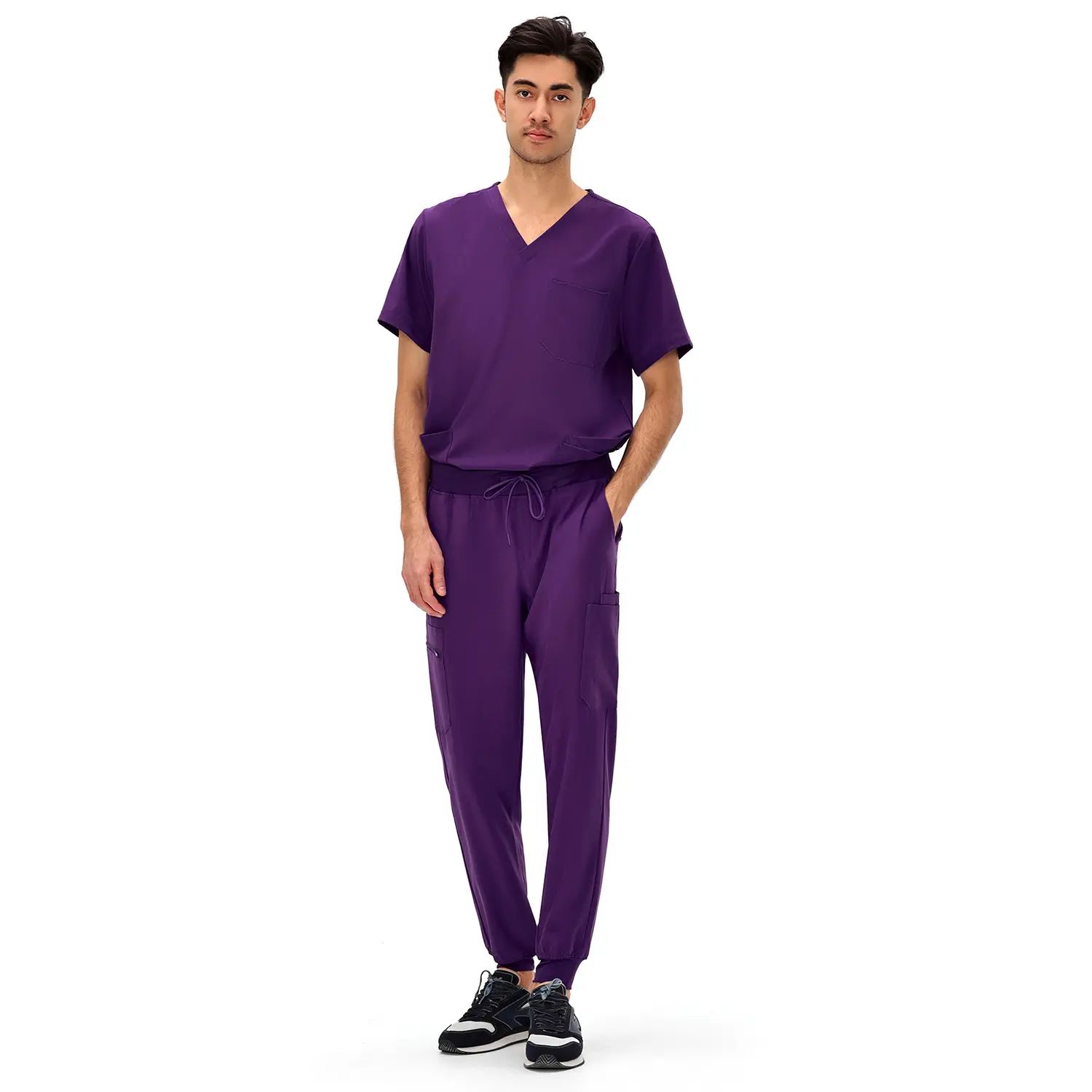 Men's Professional 4-Pocket V-Neck Scrub Top & 7-Pocket Jogger Pants Set