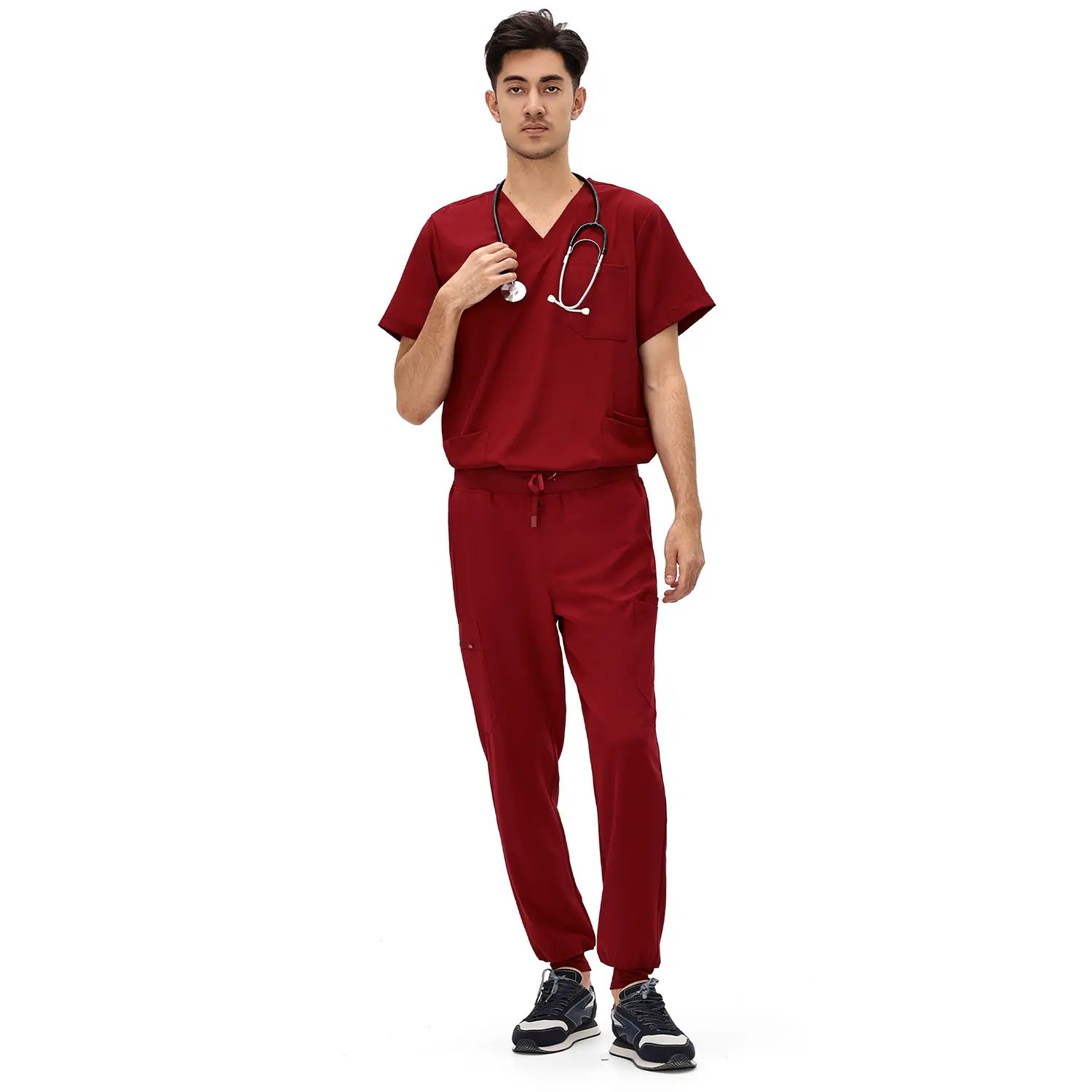 Men's Professional 4-Pocket V-Neck Scrub Top & 7-Pocket Jogger Pants Set