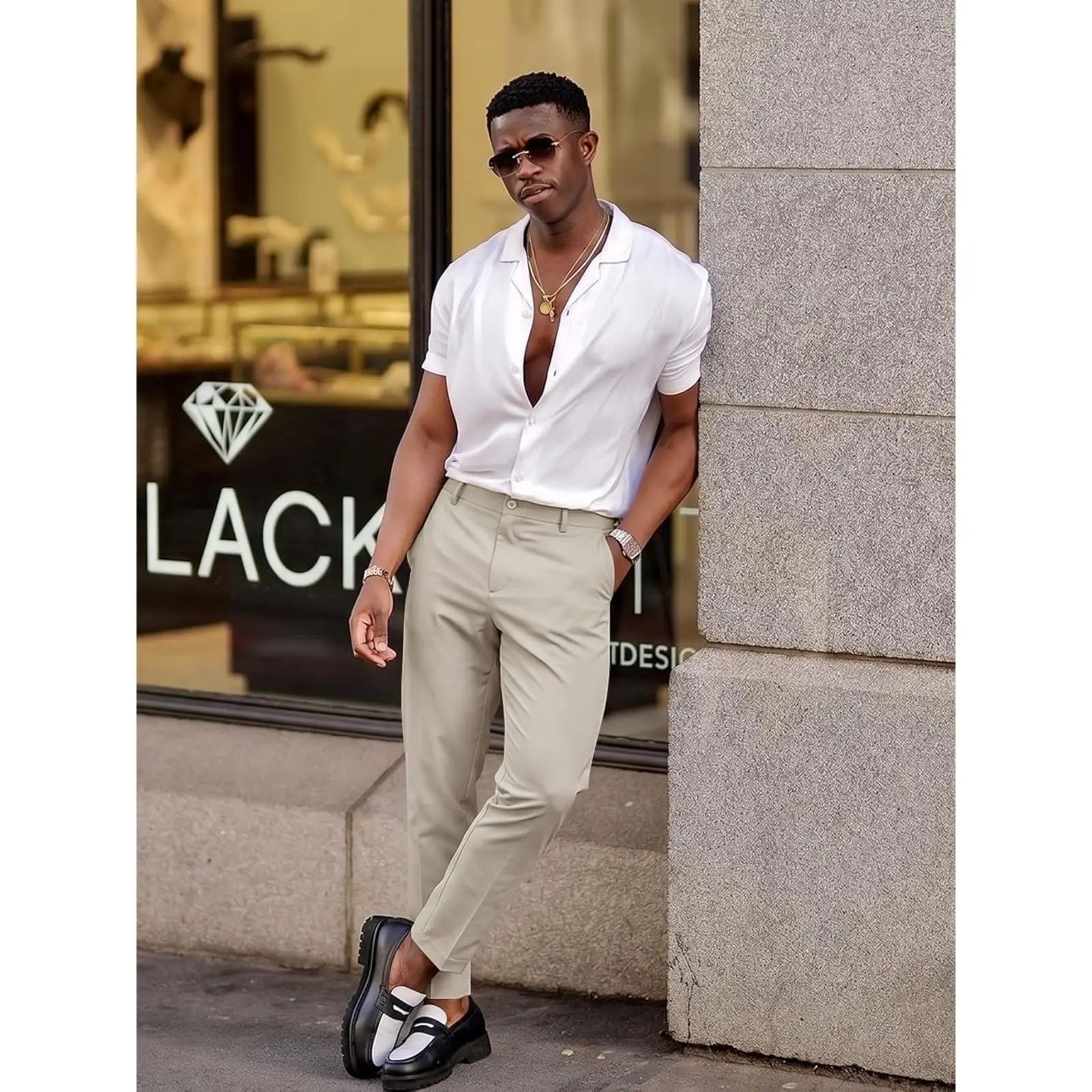 Men's Slim Fit Stretch Dress Pants – Tapered Casual Chinos with Flat Front