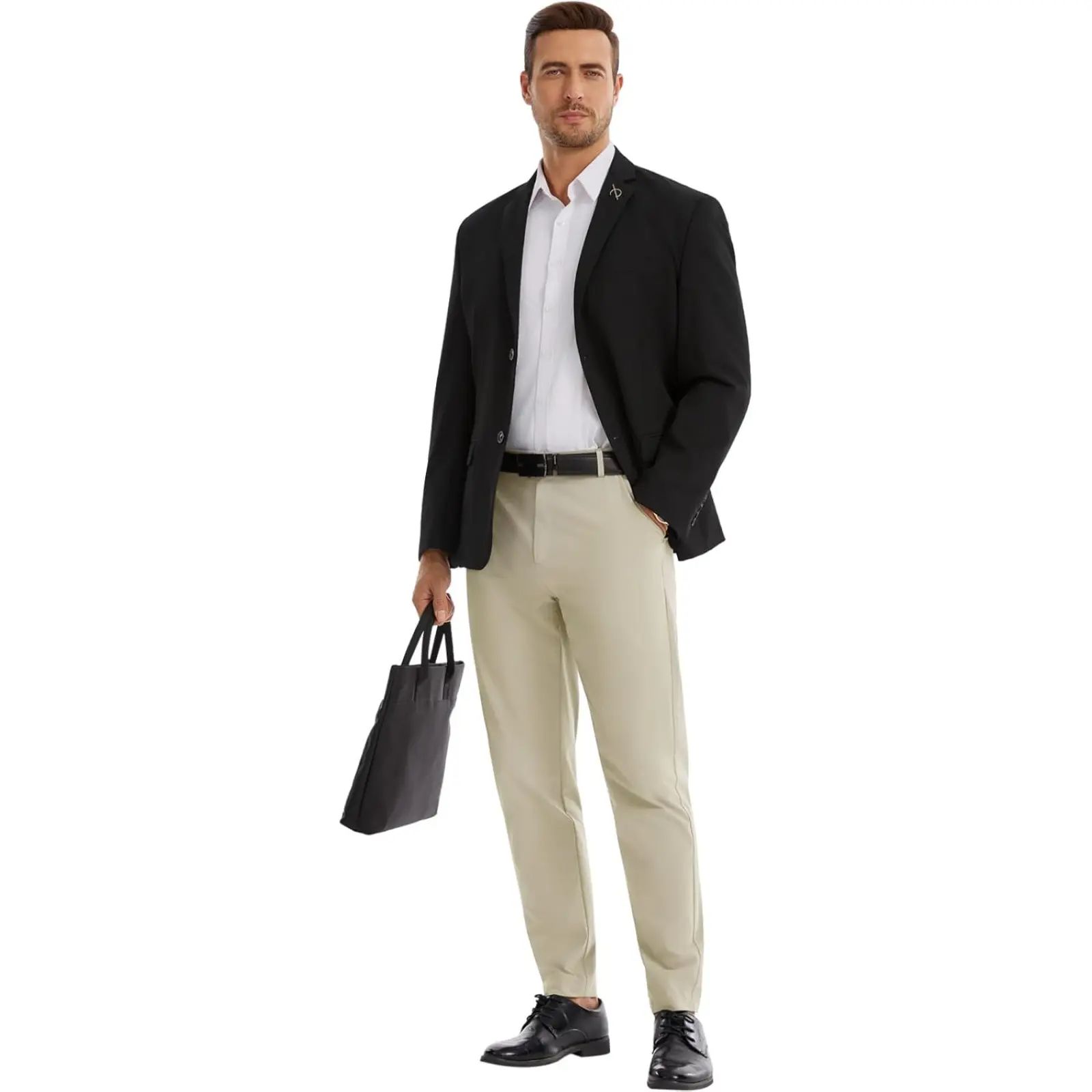 Men's Slim Fit Stretch Dress Pants – Tapered Casual Chinos with Flat Front