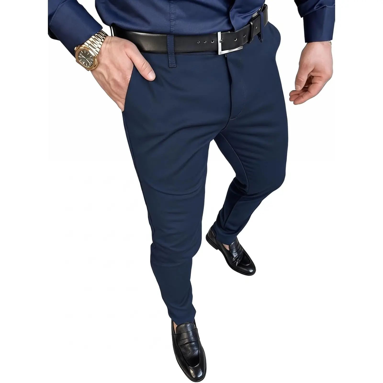 Men's Slim Fit Stretch Dress Pants – Tapered Casual Chinos with Flat Front
