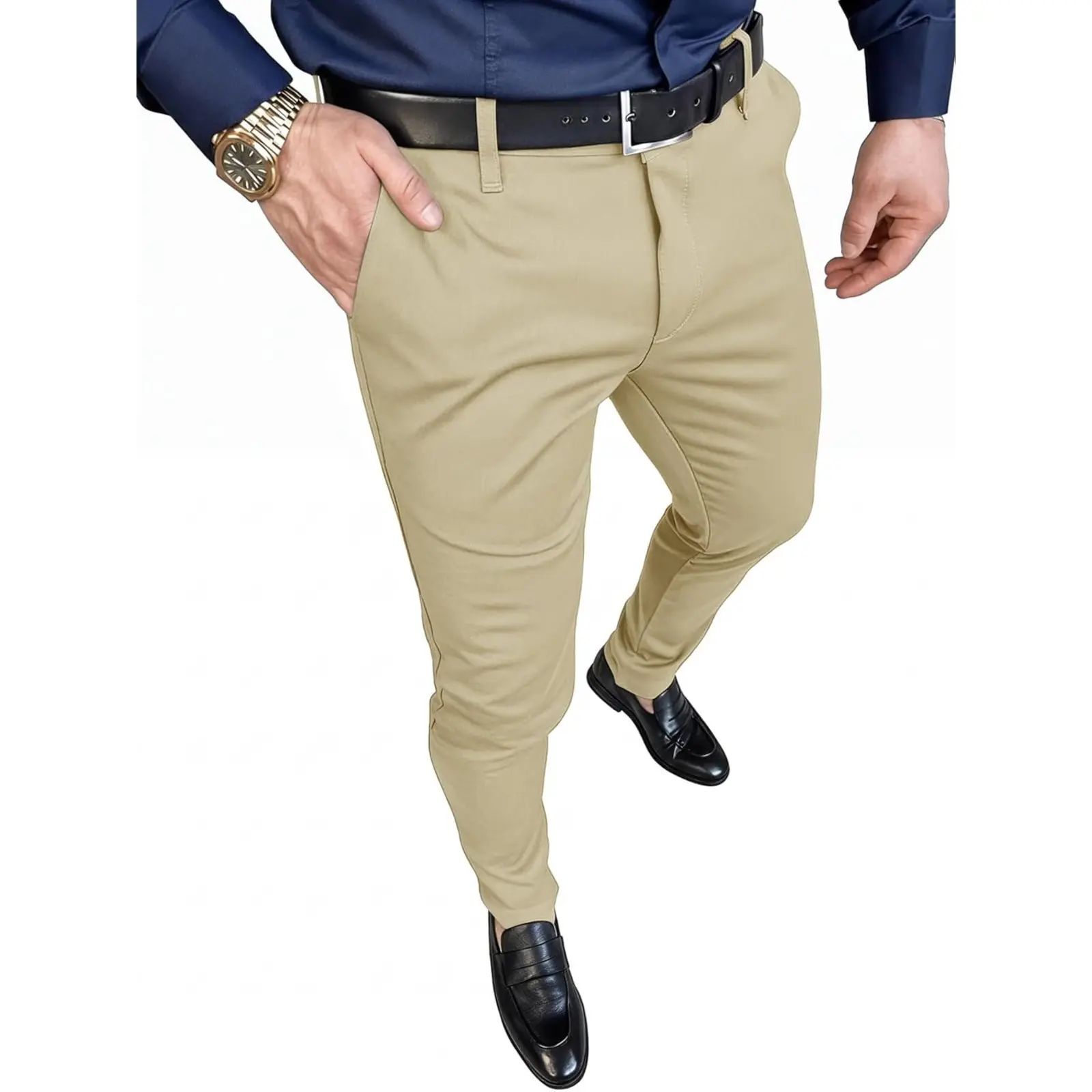 Men's Slim Fit Stretch Dress Pants – Tapered Casual Chinos with Flat Front