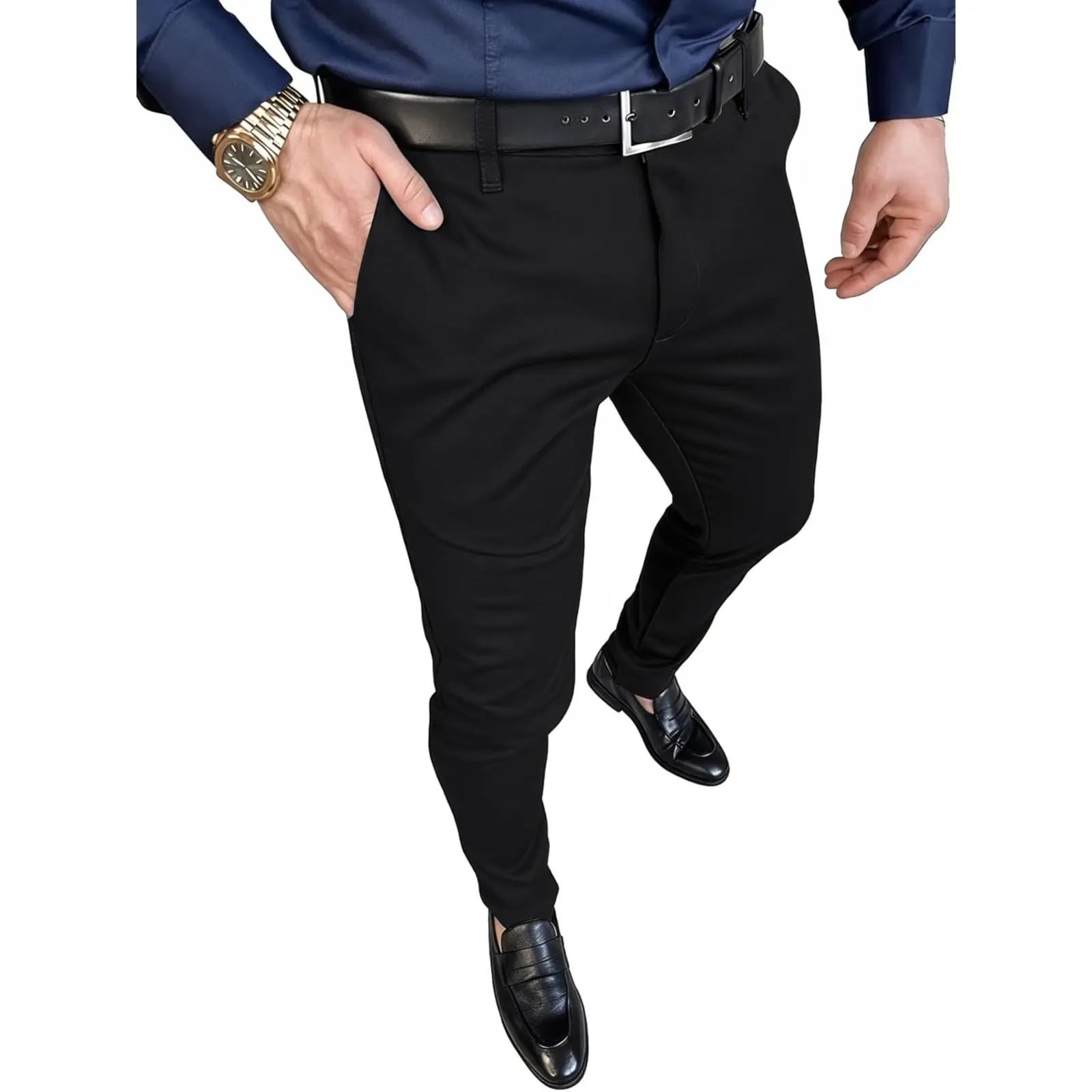 Men's Slim Fit Stretch Dress Pants – Tapered Casual Chinos with Flat Front