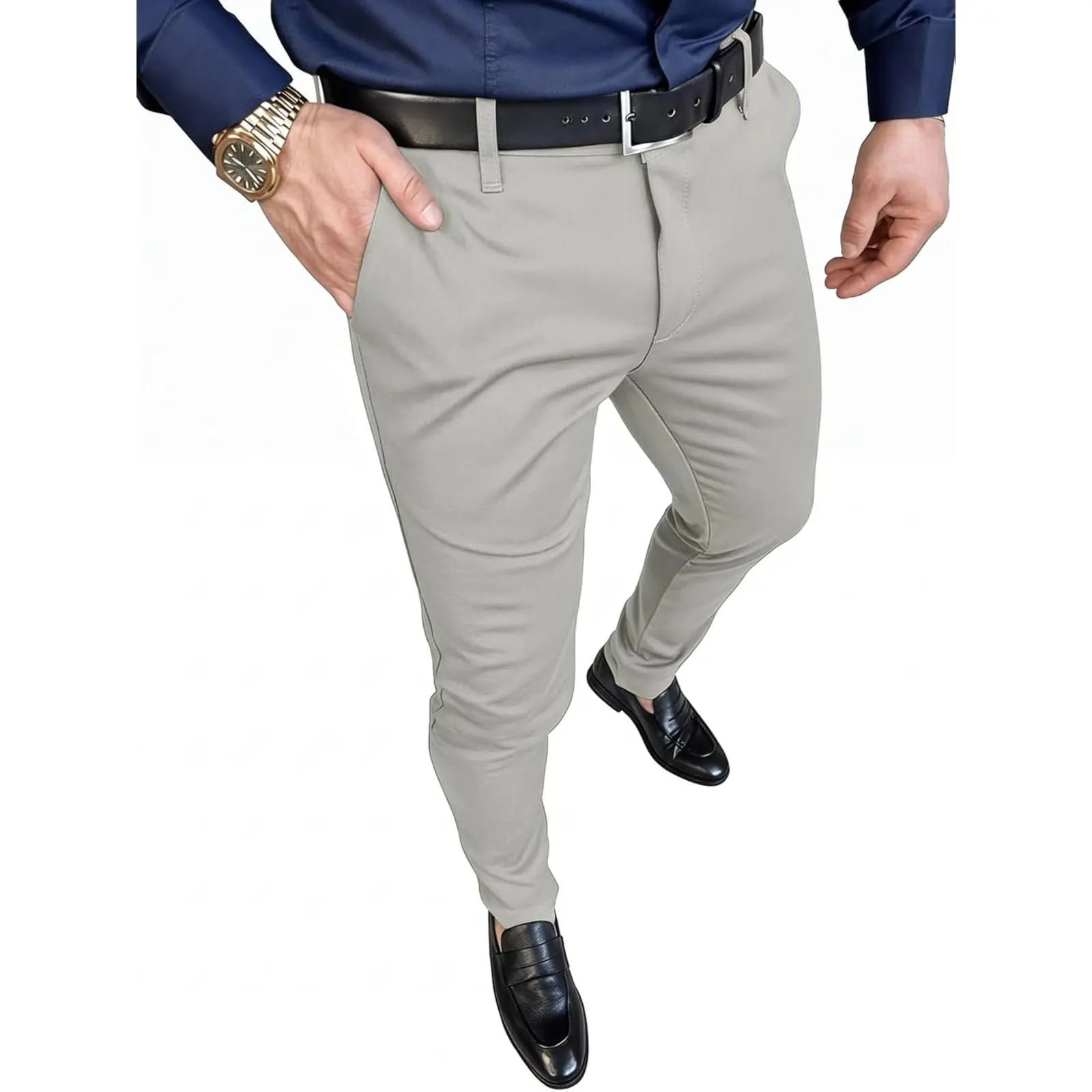 Men's Slim Fit Stretch Dress Pants – Tapered Casual Chinos with Flat Front