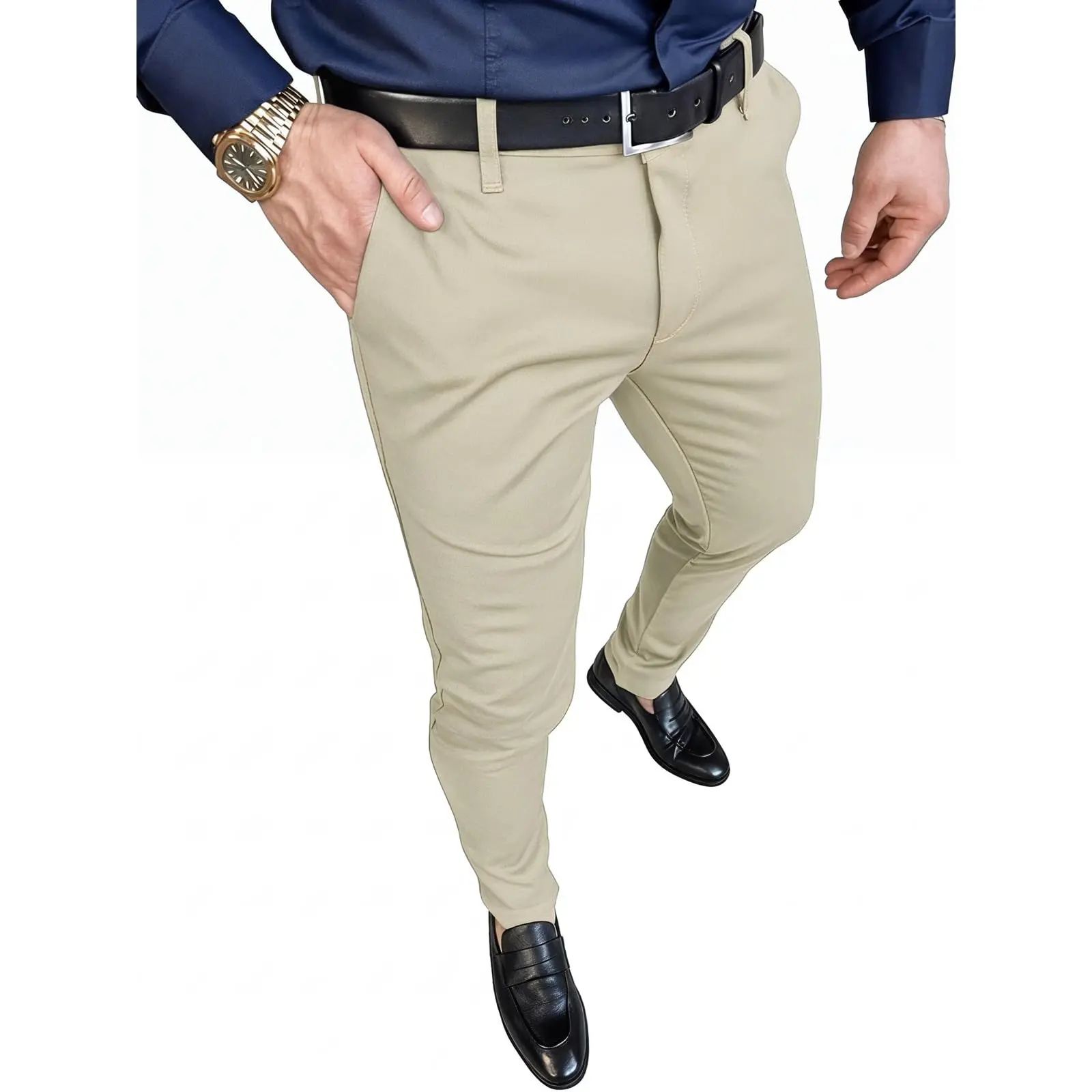 Men's Slim Fit Stretch Dress Pants – Tapered Casual Chinos with Flat Front