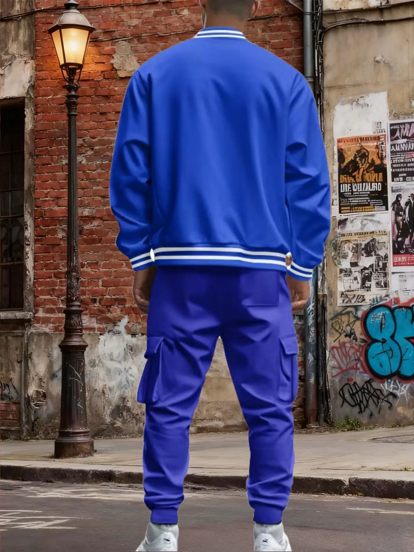 Men's Baseball Jacket & Cargo Pants Set - Fleece Lined Windproof Streetwear Activewear
