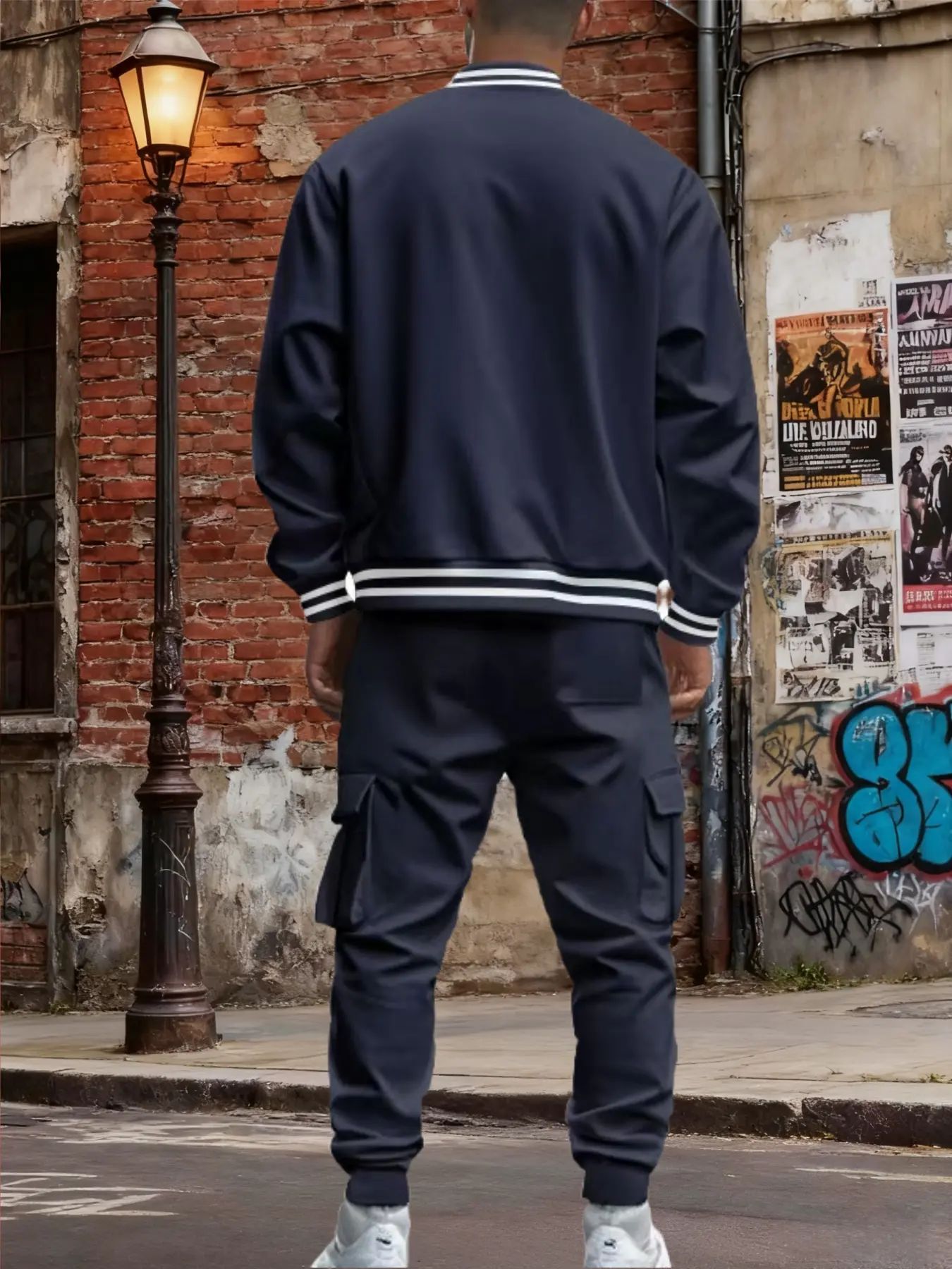 Men's Baseball Jacket & Cargo Pants Set - Fleece Lined Windproof Streetwear Activewear