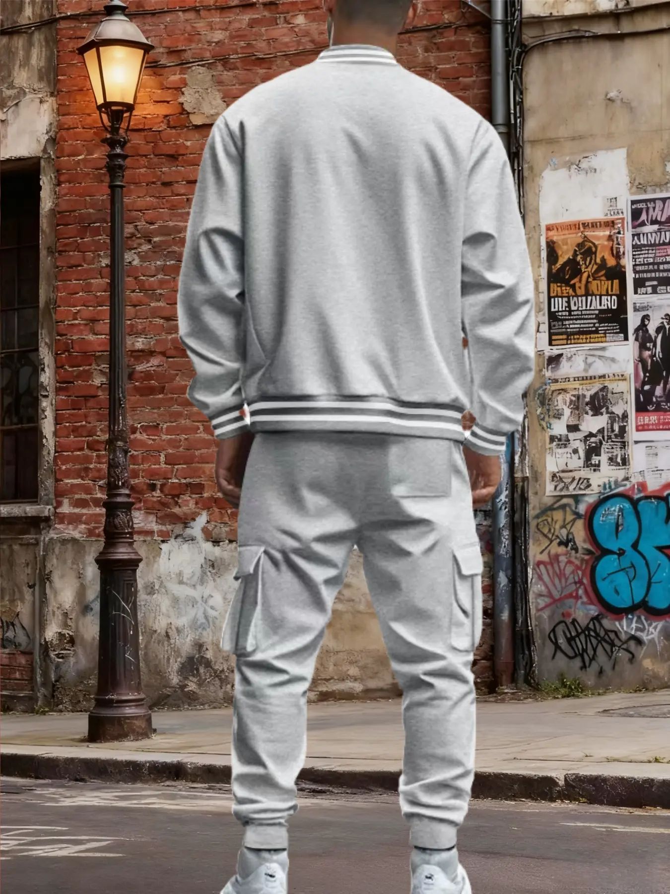 Men's Baseball Jacket & Cargo Pants Set - Fleece Lined Windproof Streetwear Activewear