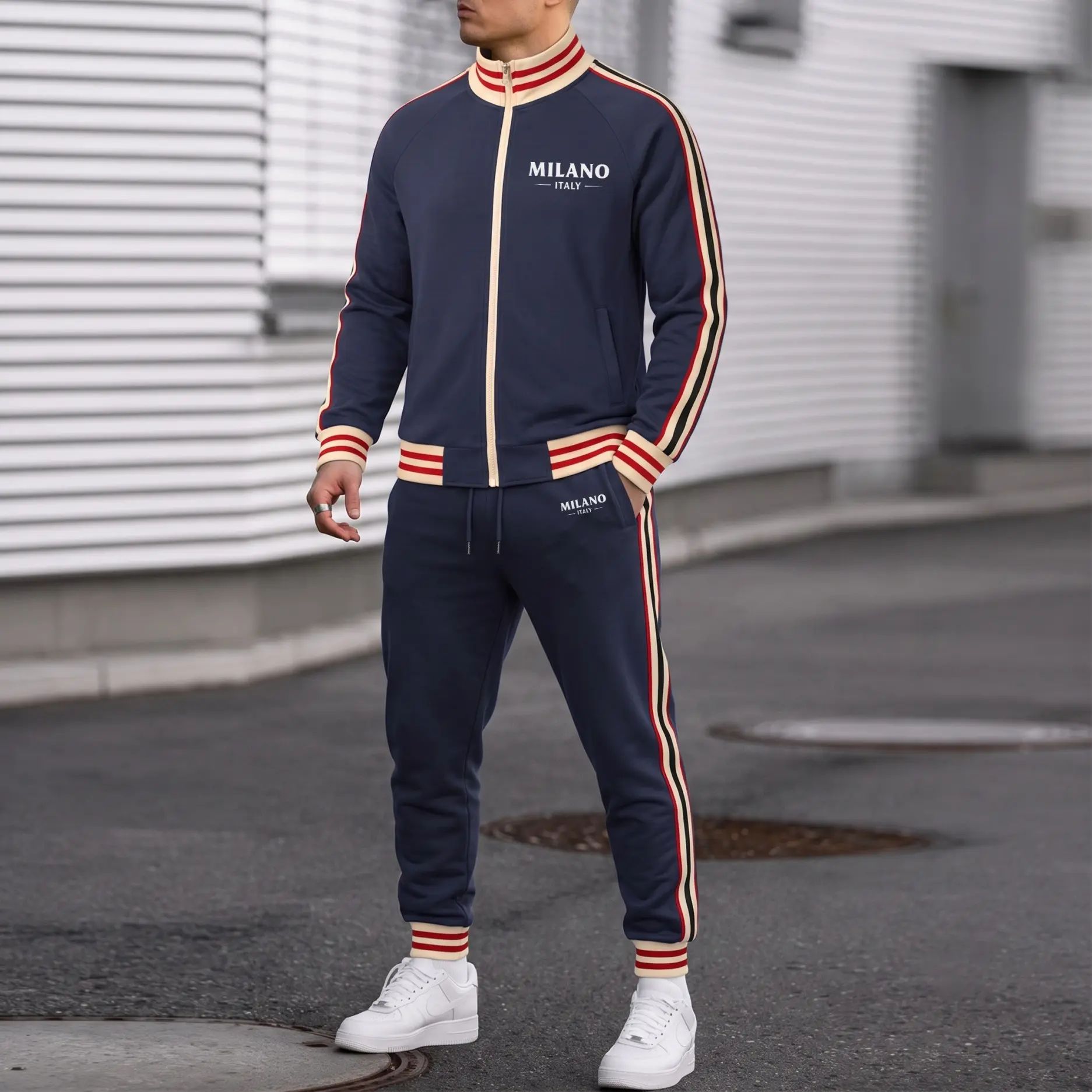 🔥Men's Baseball Jacket & Cargo Pants Set - Fleece Lined Windproof Streetwear Activewear