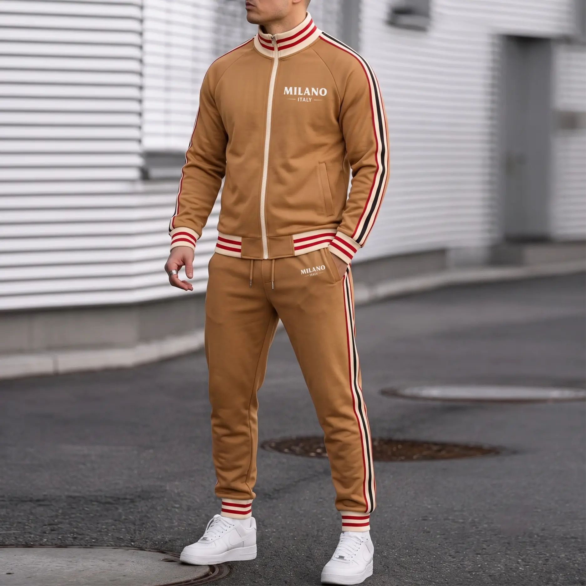🔥Men's Baseball Jacket & Cargo Pants Set - Fleece Lined Windproof Streetwear Activewear