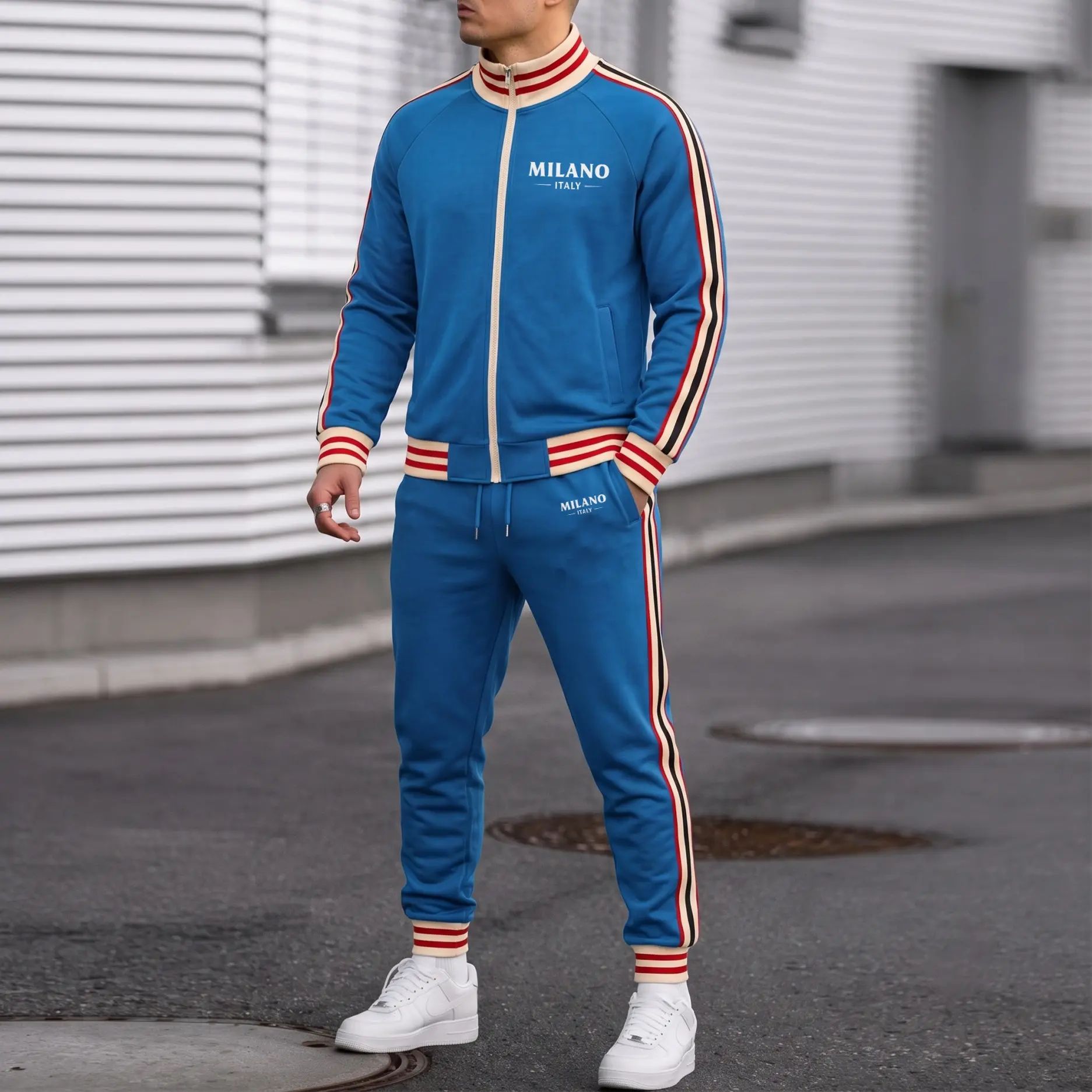 🔥Men's Baseball Jacket & Cargo Pants Set - Fleece Lined Windproof Streetwear Activewear