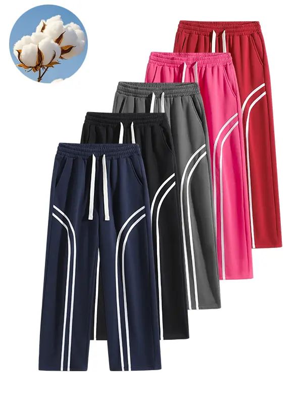 Men's Cotton-Lined Stripe Sweatpants – Loose-Fit Elastic Waist Active & Streetwear Pants