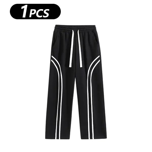 Men's Cotton-Lined Stripe Sweatpants – Loose-Fit Elastic Waist Active & Streetwear Pants