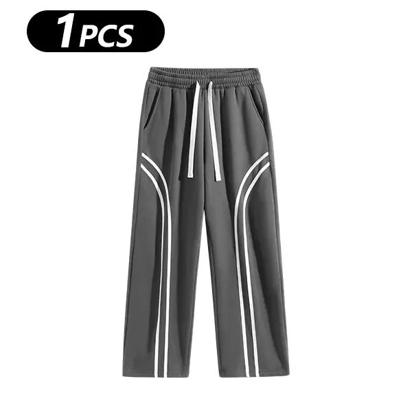 Men's Cotton-Lined Stripe Sweatpants – Loose-Fit Elastic Waist Active & Streetwear Pants