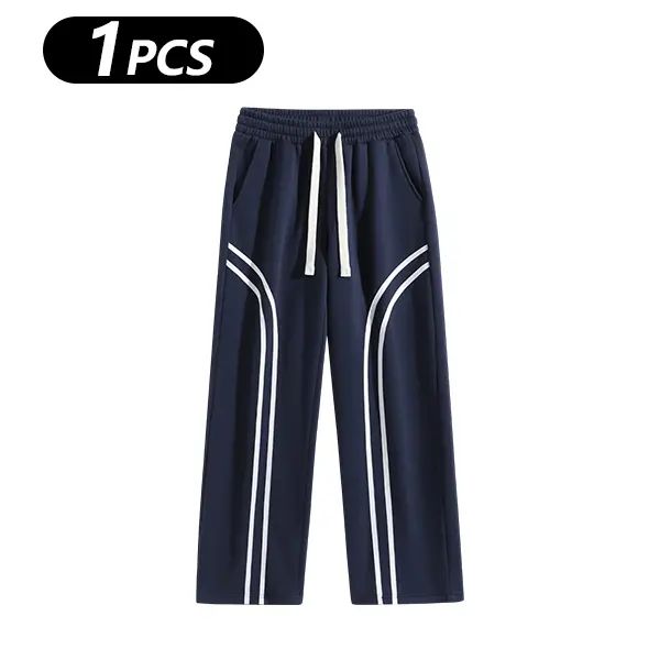 Men's Cotton-Lined Stripe Sweatpants – Loose-Fit Elastic Waist Active & Streetwear Pants