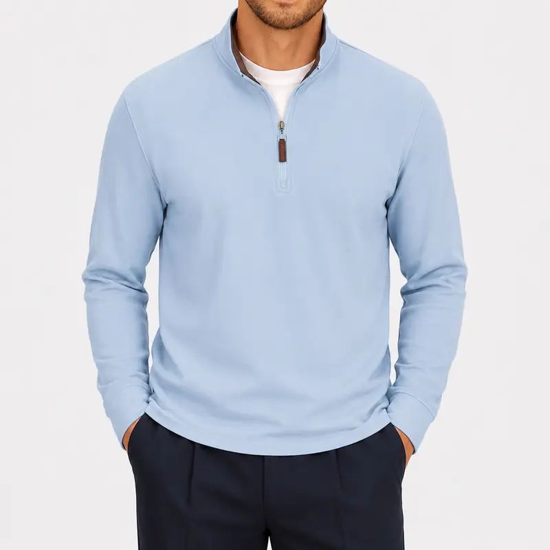 Men's Quarter Zip Mock Neck Pullover – Old Money Style Fleece Sweatshirt with Ribbed Hem