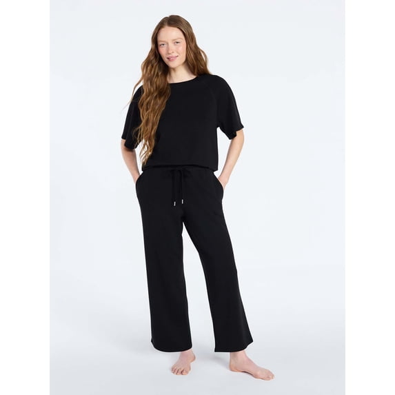 Women's Ultra-Soft French Terry 2-Piece Lounge Set - Raglan Short Sleeve Top & Capri Pants