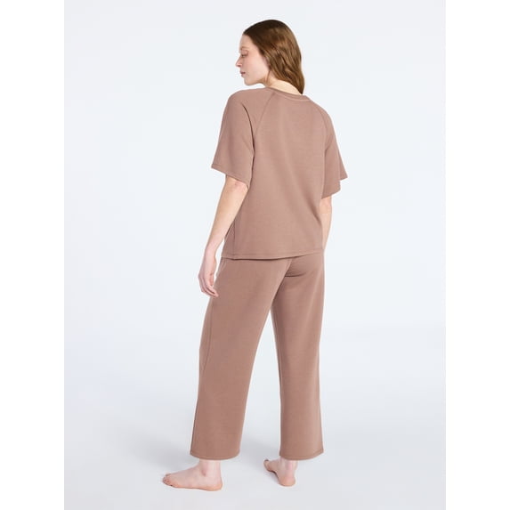 Women's Ultra-Soft French Terry 2-Piece Lounge Set - Raglan Short Sleeve Top & Capri Pants